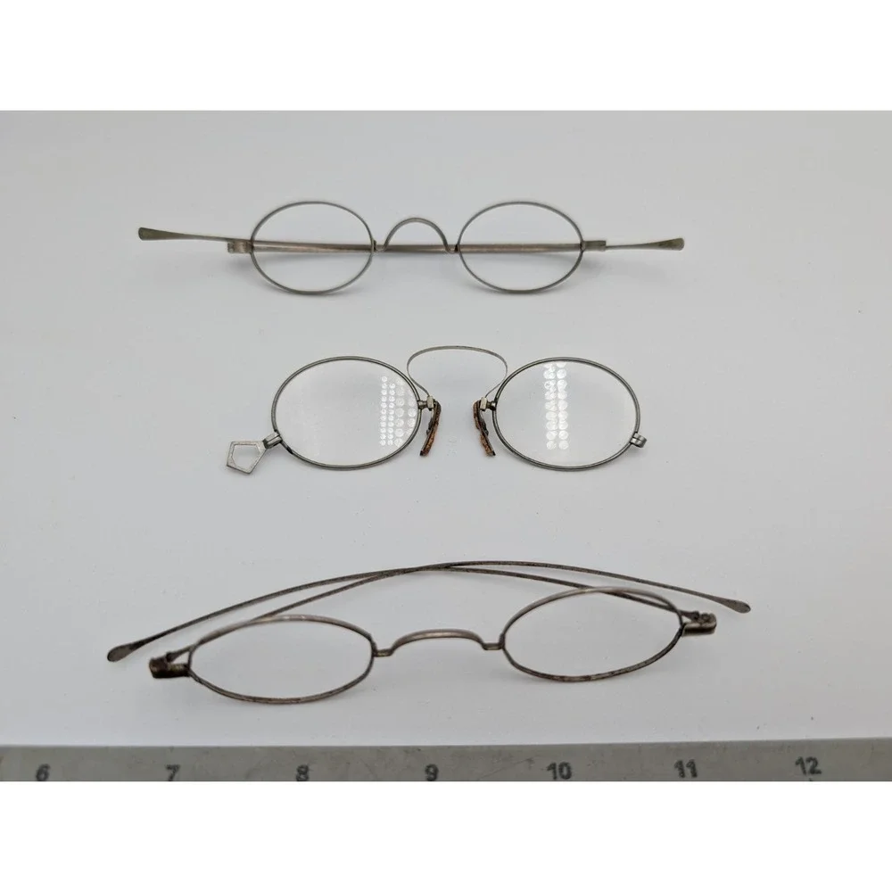 Vintage Metal Wire Rim Round Glasses Nose Rest‎ Bridge Lot of 3